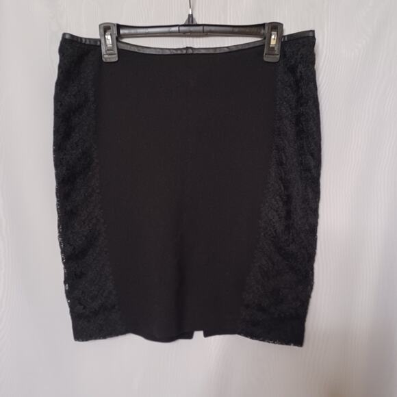 ZARA BASIC Black Skirt With Lace Trim & Faux Leather Waist. Size XL - Picture 2 of 11